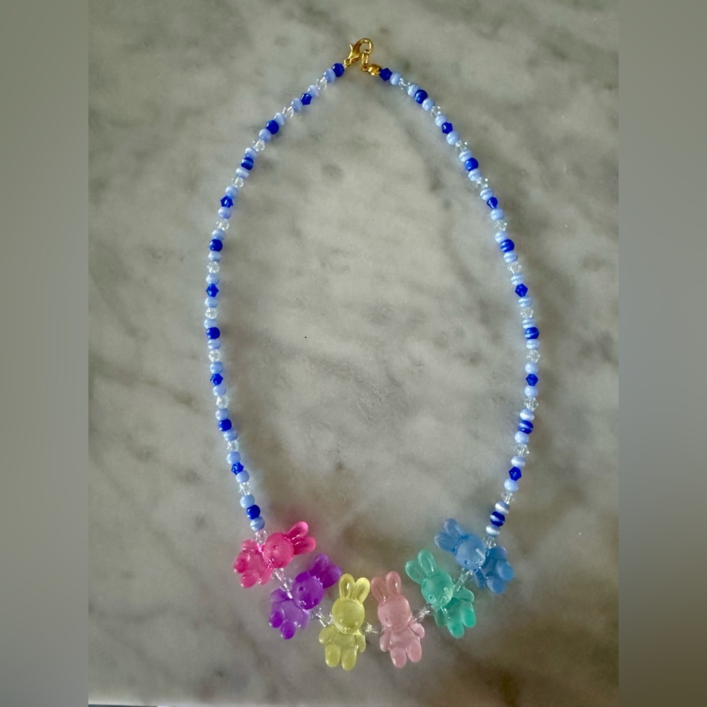 Kids Multicolor Bunny Bead Necklace - Blue Accent